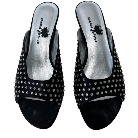 (11-245) Women's Sandal Tree Black & Rhinestone Dress Shoe Sz 7 - Picture 1 of 12
